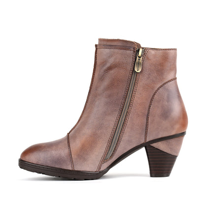 Vintage Rose Leather Ankle Boots