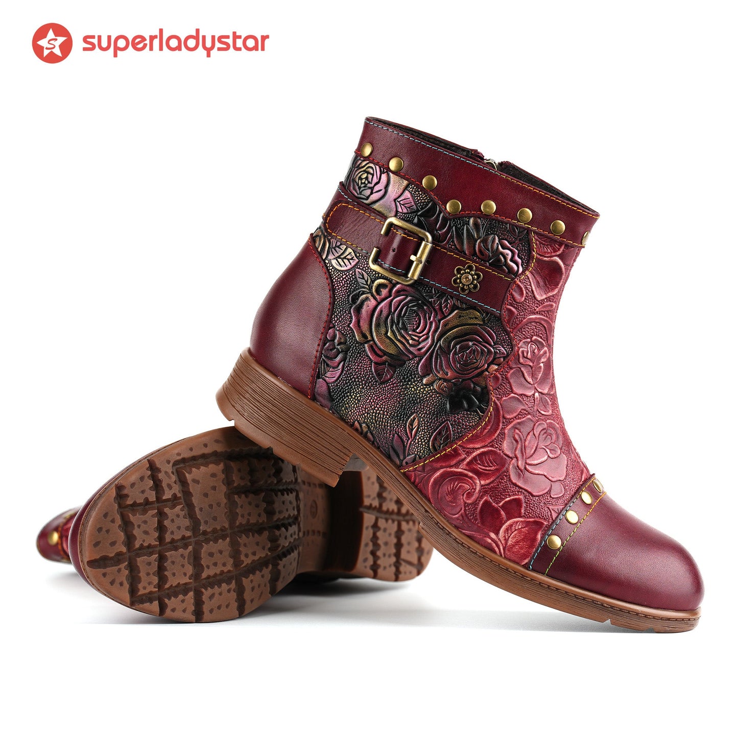Crimson Rose Embossed Ankle Boots