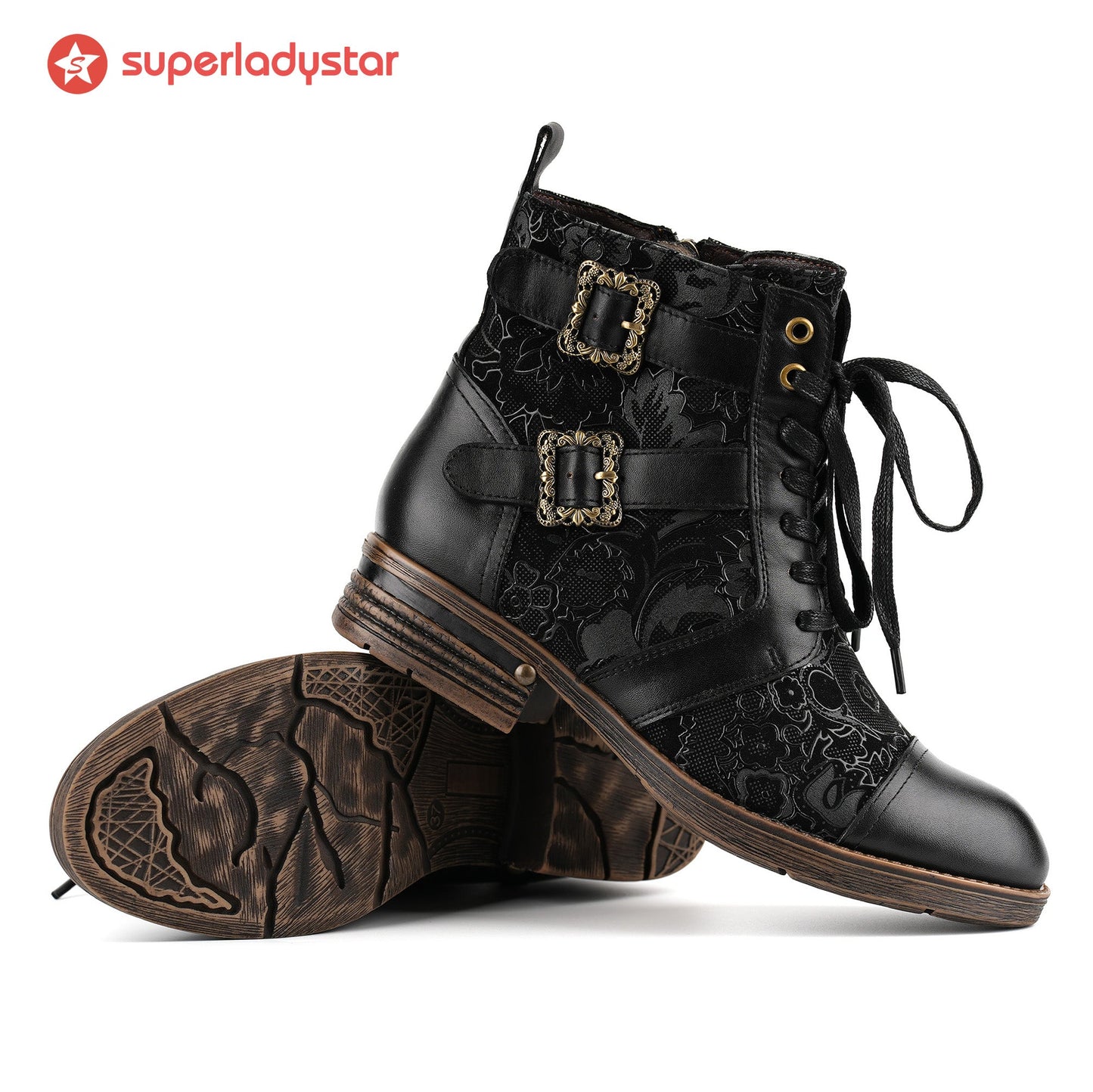 Timeless Grace Floral Lace-Up Flat Ankle Boots