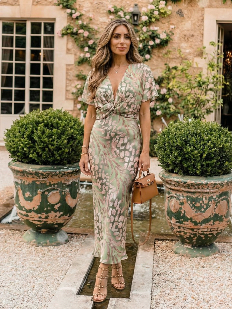 Coralie | Abstract Print Twist-Waist Midi Dress