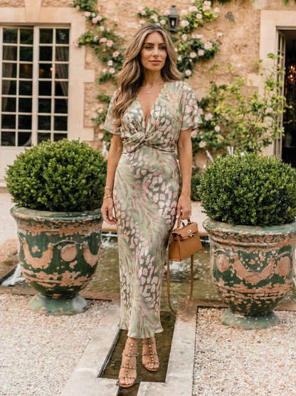 Coralie | Abstract Print Twist-Waist Midi Dress