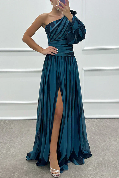 Ellis & Johnson™ | Elegant Striped Maxi Dress with One Shoulder