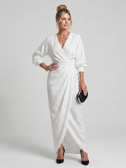 Fable | Long Sleeve Wrap Overlap Skirt Midi Dress
