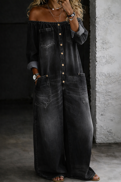 Elena™ | Combinaison denim épaules dénudées