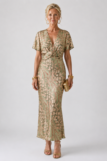 Coralie | Abstract Print Twist-Waist Midi Dress