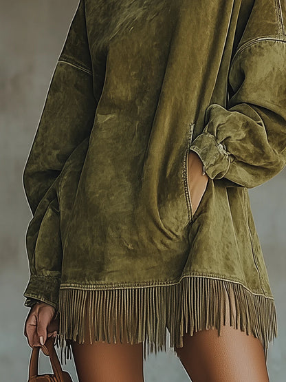 Amalia | Dress with High Neck and Fringes