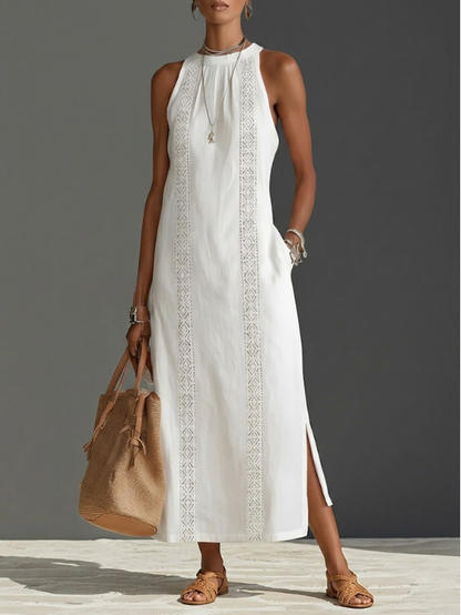 Jimena | Relaxed Embroidered Mandarin Collar Midi Dress