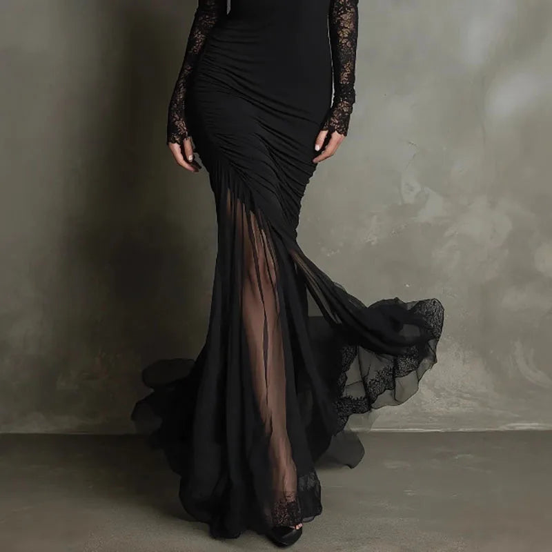 Selena | Deep V-Neck Lace Maxi Dress