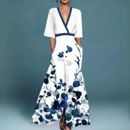 Hazel - Belted V-Neck Floral Maxi Dress