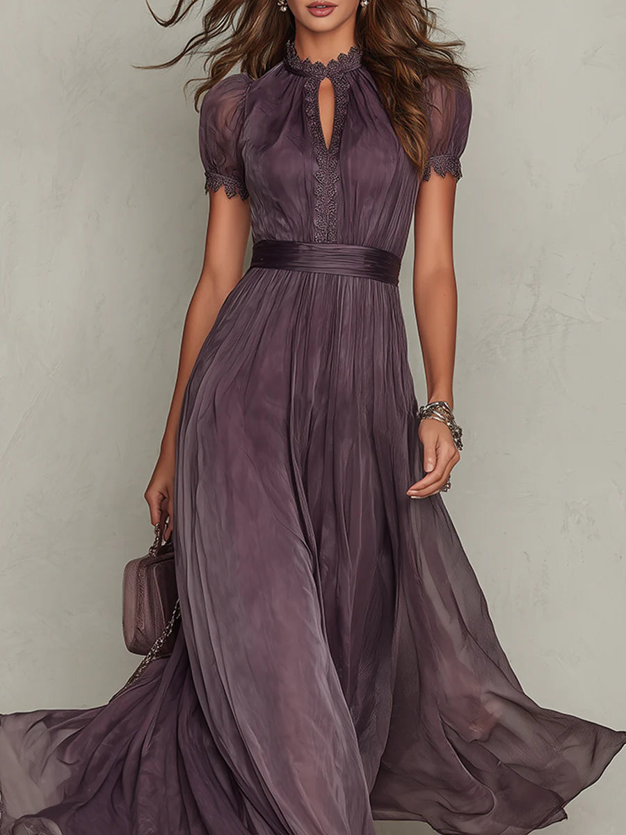 Flavia™ Long Purple Dress With Keyhole Neckline
