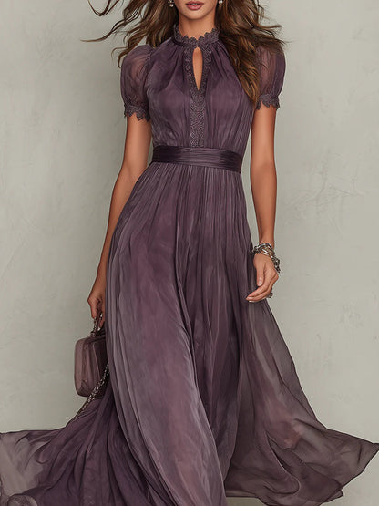 Flavia™ Long Purple Dress With Keyhole Neckline
