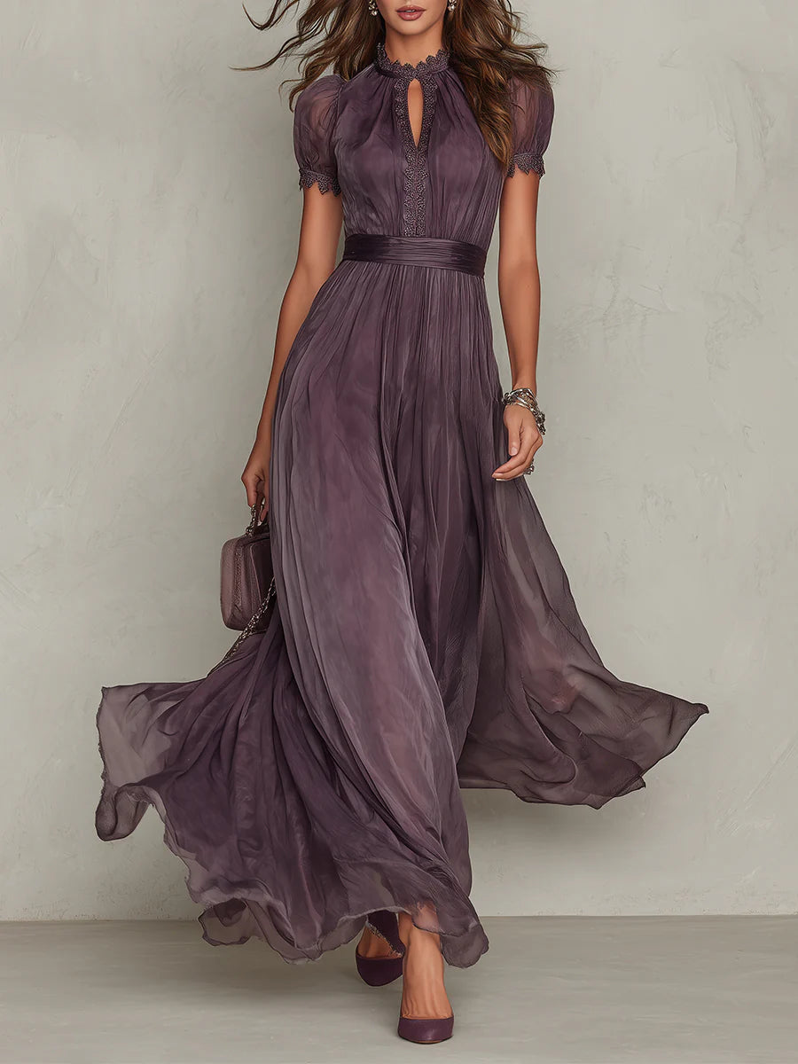 Flavia™ Long Purple Dress With Keyhole Neckline