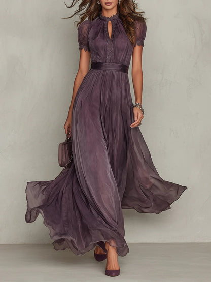 Flavia™ Long Purple Dress With Keyhole Neckline