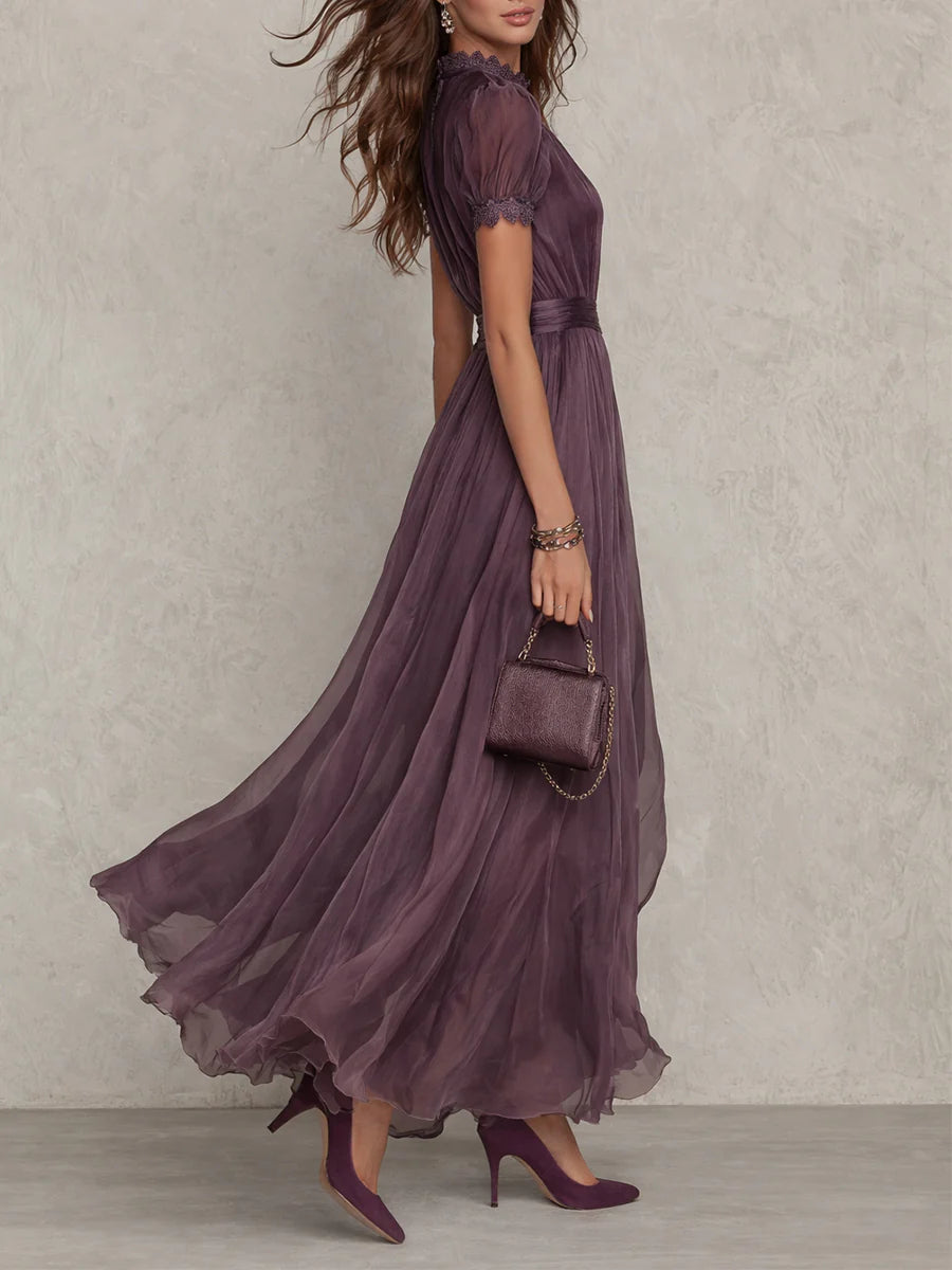 Flavia™ Long Purple Dress With Keyhole Neckline