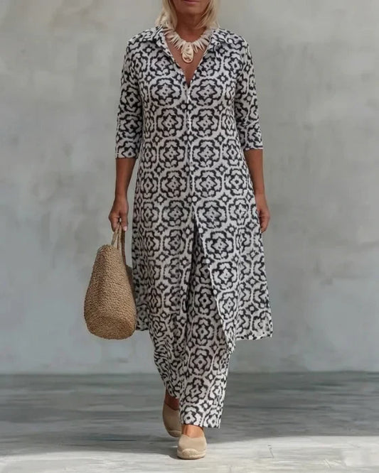 Sara | Bohemian Geometric Print Tunic and Wide-Leg Pants Set