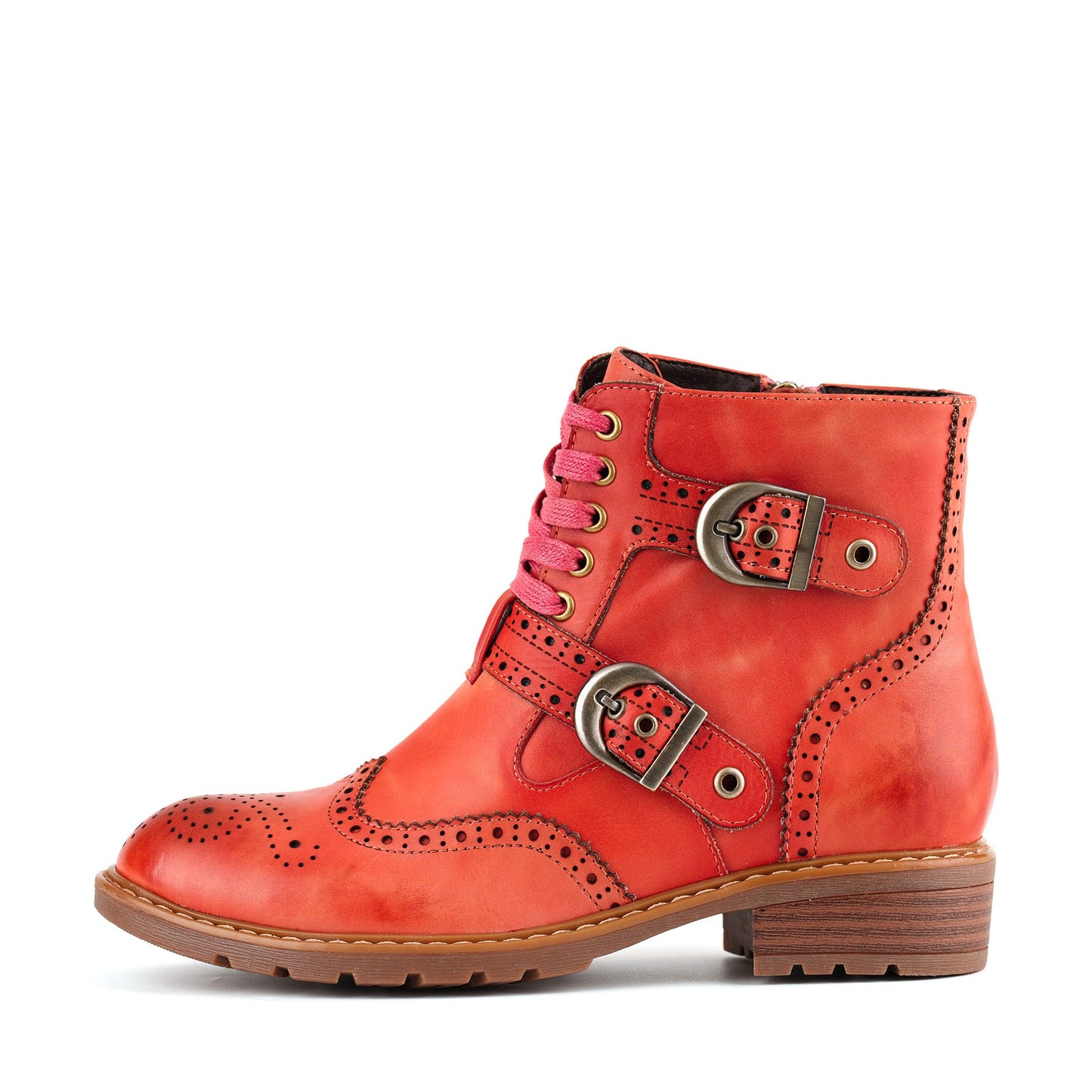 Retro Chic Brogue Buckle Ankle Boots