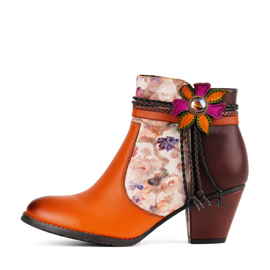 Handmade Floral Charm Ankle Boots