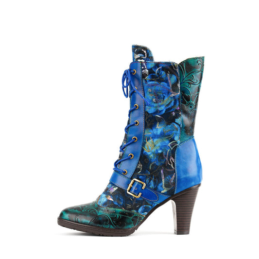 Midnight Bloom Lace-Up Boots