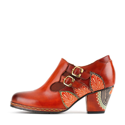 Retro Pattern Leather Zipper Pumps