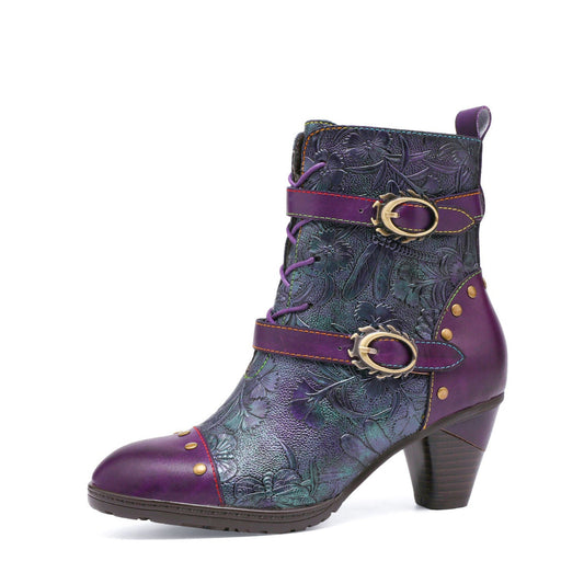 Retro Painted Genuine Leather Ankle Boots