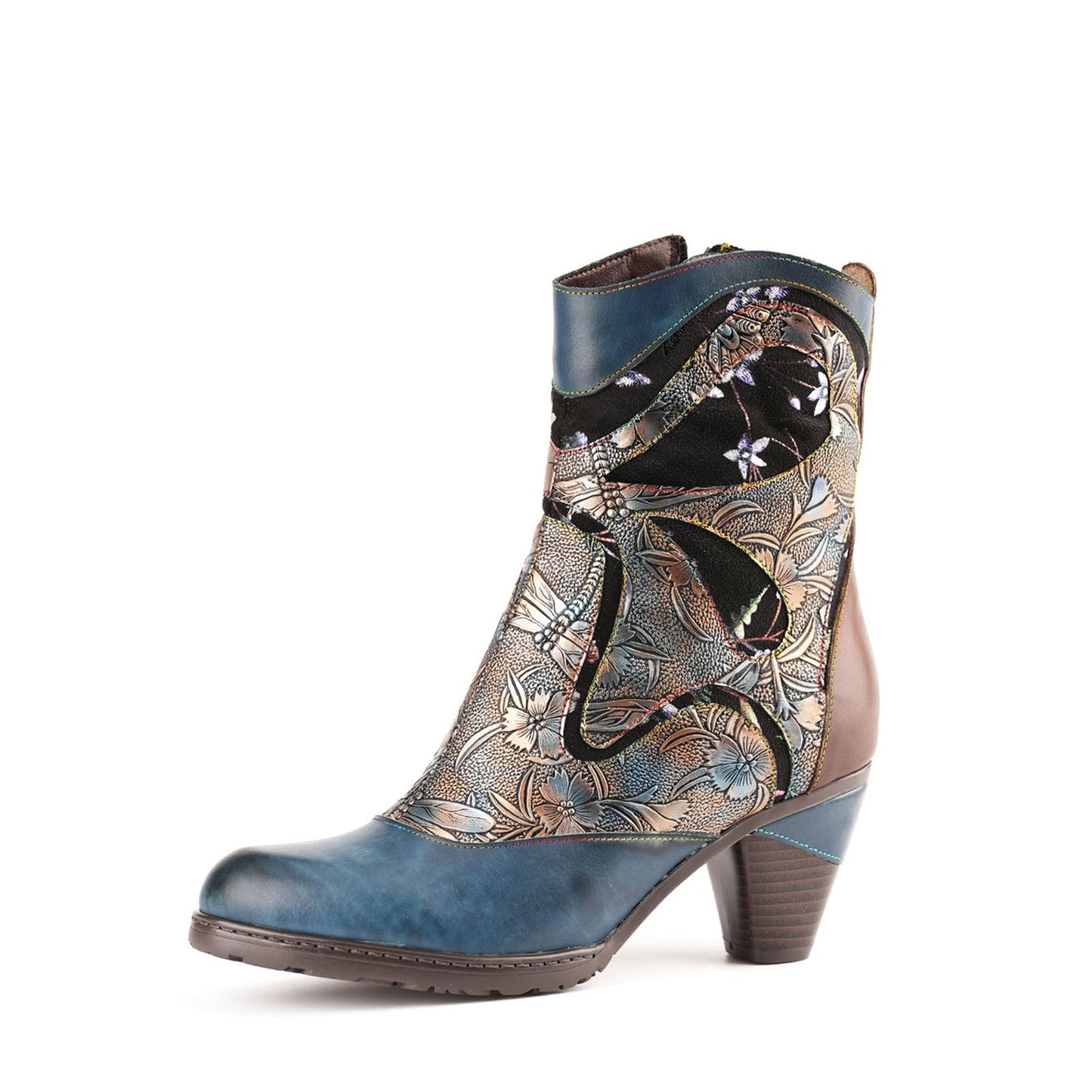 Retro Painted Genuine Leather Dragonfly Ankle Boots
