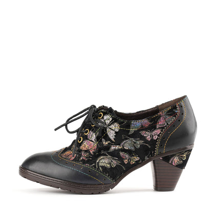 Vintage Butterfly Elegance Leather Pumps