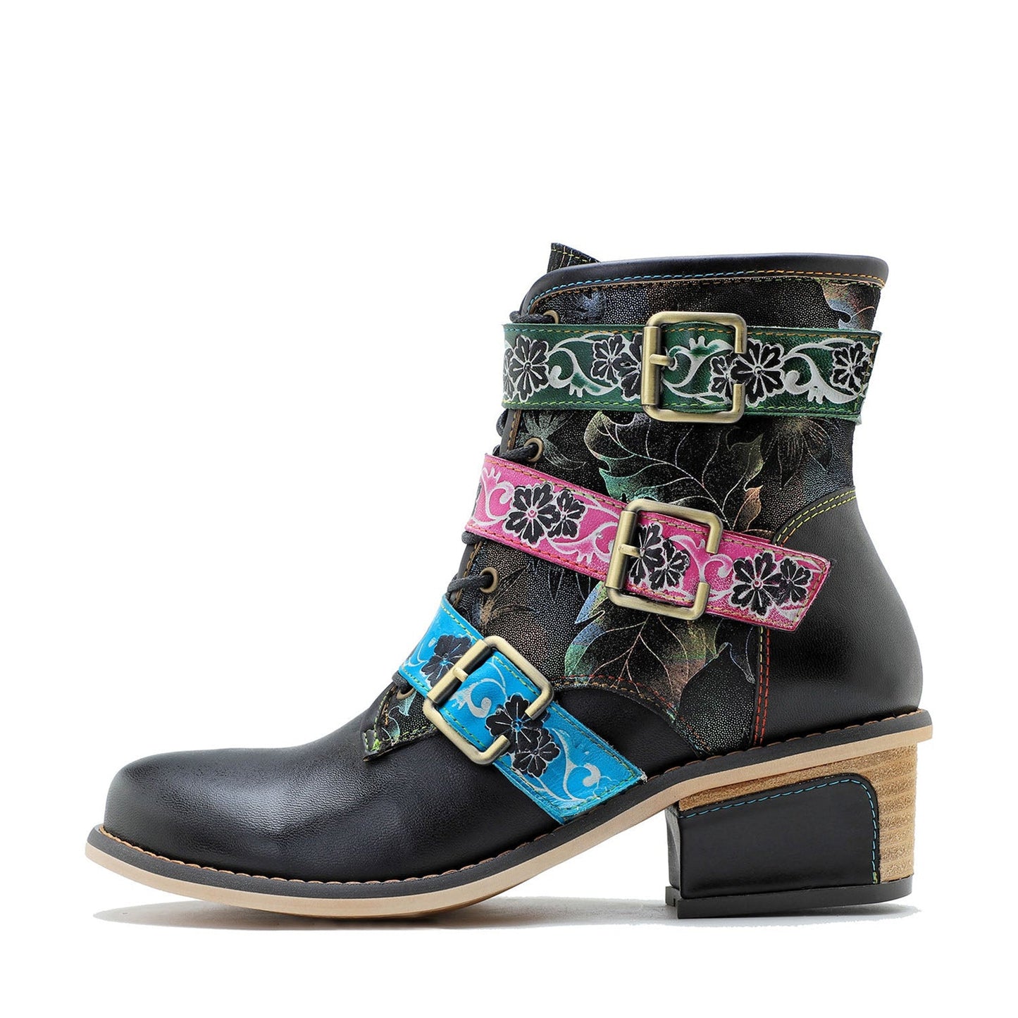 Retro Casual Style Strap Low Heel Ankle Boots