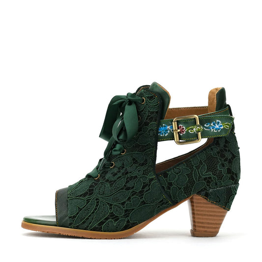 Hand-Painted Leather Stitched Cute Sandals