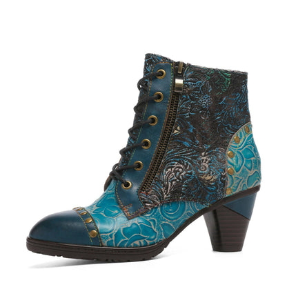 Retro Handmade Leather Patchwork Ankle Boots