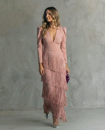 Claire | Elegant dress with fringe sleeves