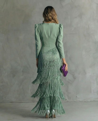 Clara | Fringe Sleeve Midi Dress