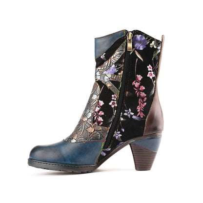 Retro Painted Genuine Leather Dragonfly Ankle Boots