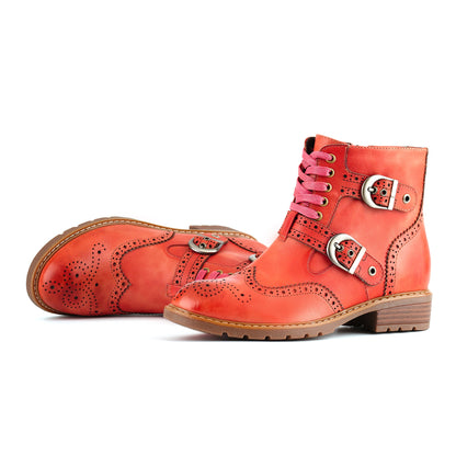 Retro Chic Brogue Buckle Ankle Boots
