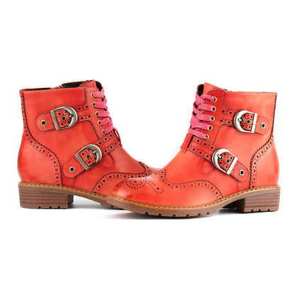 Retro Chic Brogue Buckle Ankle Boots