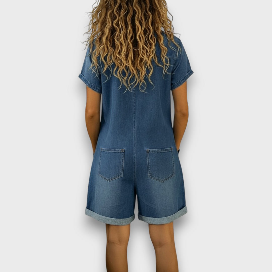 Joan™ | Salopette courte en coton effet denim