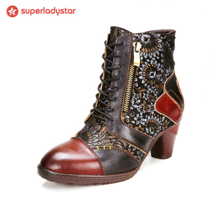 Retro Handmade Leather Patchwork Ankle Boots