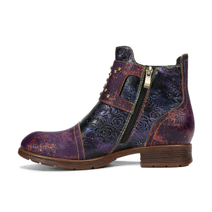 Vintage Handmade Embossed Rose Flat Boots