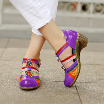 Bohemian Leather Printing Stitching Non-slip Breathable Sandals