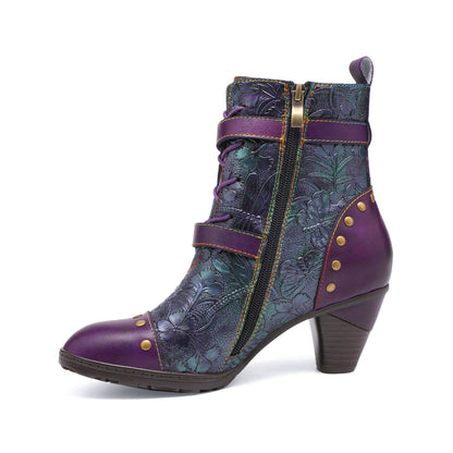 Retro Painted Genuine Leather Ankle Boots