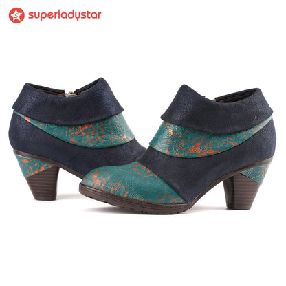 Handmade Floral Embossed Ankle Boots