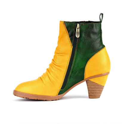 Elegant Two-Tone Genuine Leather Ankle Boots
