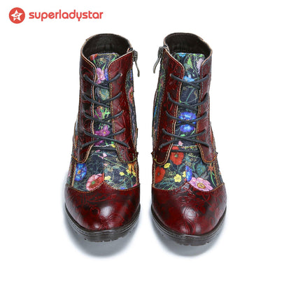 Retro Handmade Leather Patchwork Ankle Boots