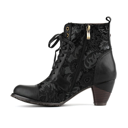 Timeless Grace Floral Lace-Up Ankle Boots
